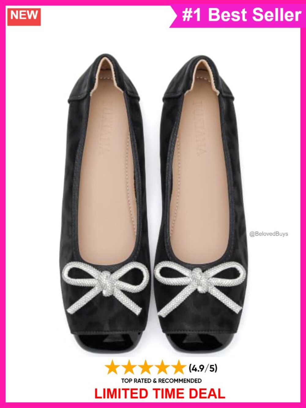 Synthetic Leather Square Toe Ballet Flats with Bling Bow